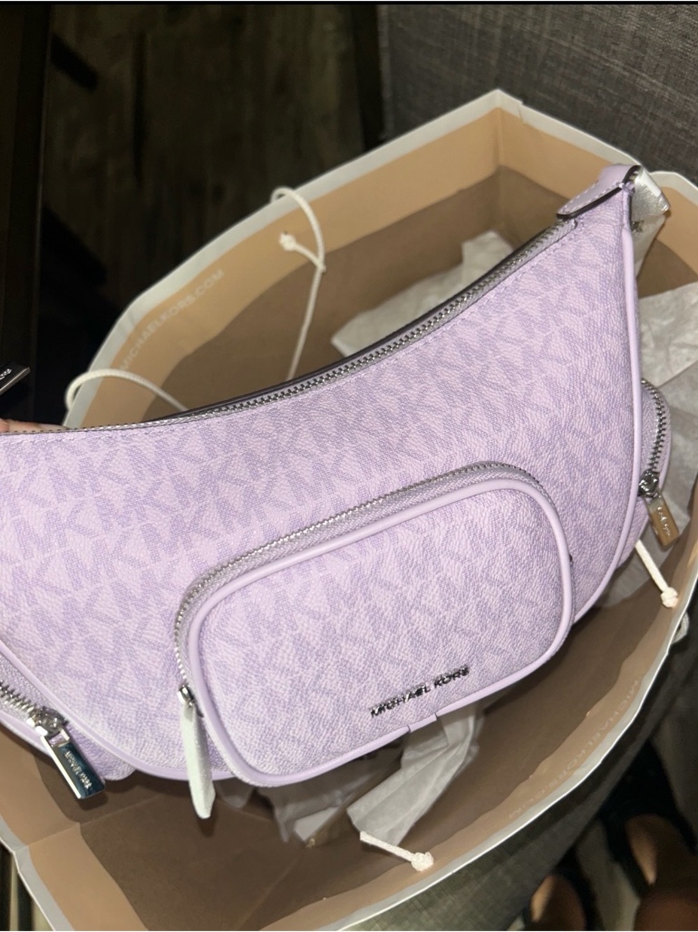 Michael Kors Merritt Lavender Logo Bag with Front Pocket - Picture 2 of 7